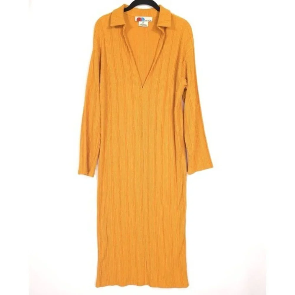 Free People Beach Aster Collar T-Shirt Midi Dress Oversized Golden Yellow‎ S/P